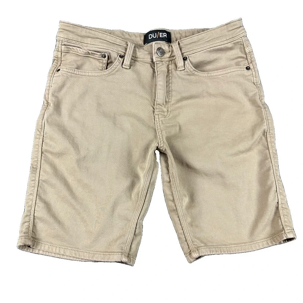 DU/ER N2X Slim Fit Shorts Mens Size 33X10* Brown/Beige 5-Pocket MSNS1011